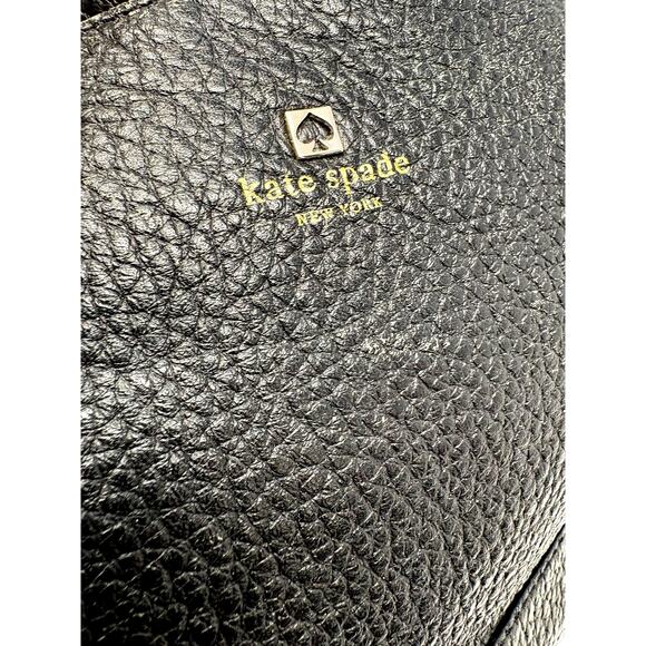 Kate Spade Black Pebbled Large Shoulder Hobo Bag Purse Black Striped Lined READ - Picture 5 of 6